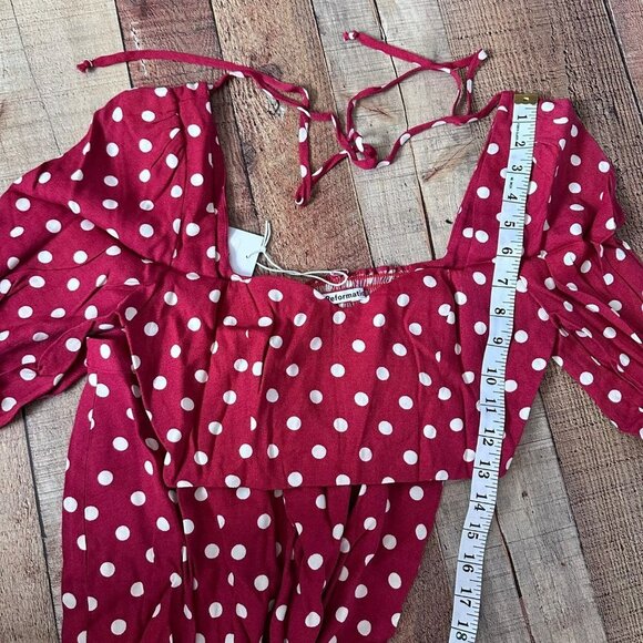 Reformation red with white polka dot fiona 2-piece Campari midi dress crop top 0 - Picture 14 of 14